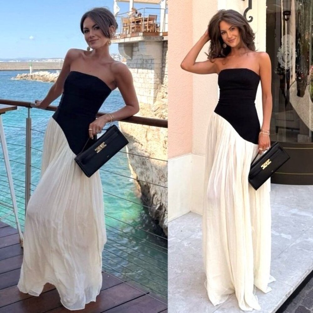 Lovers + Friends Alice Strapless Black/White Gown Small - Picture 4 of 10